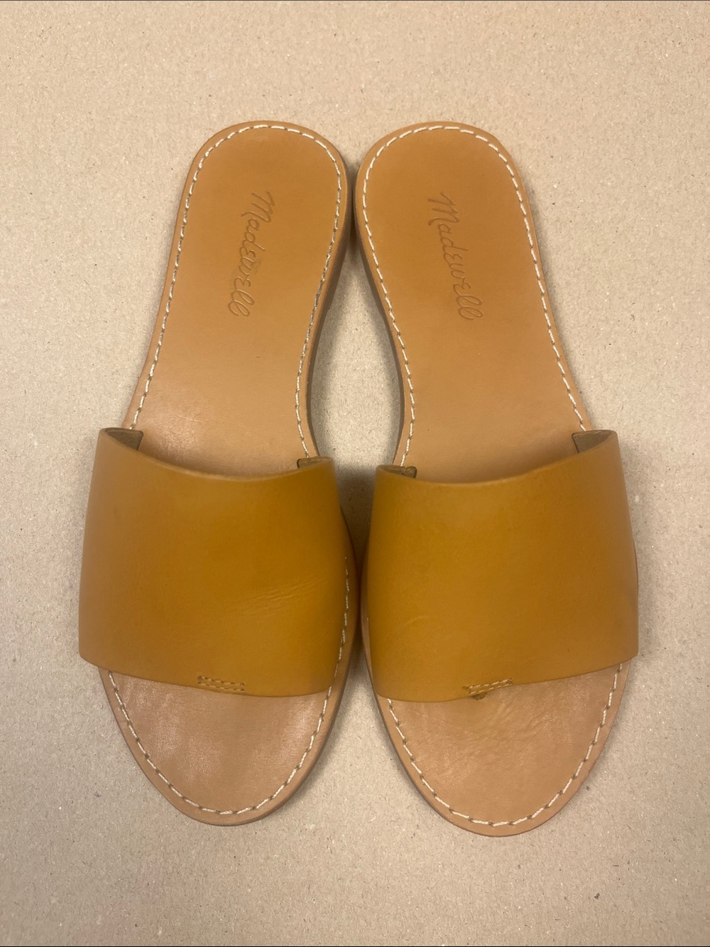 Madewell Tan Leather Slide Sandals Sz 7.5 Coastal Grandmother Style - Picture 3 of 5
